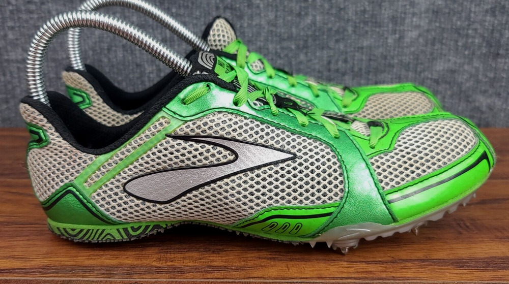 Brooks PR Track Field Sprint Spikes Women 9 Green Black White Mesh Running Shoes